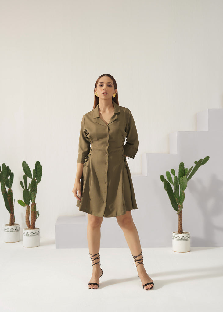 Alpine Olive green Women's Button-up Dress frontview