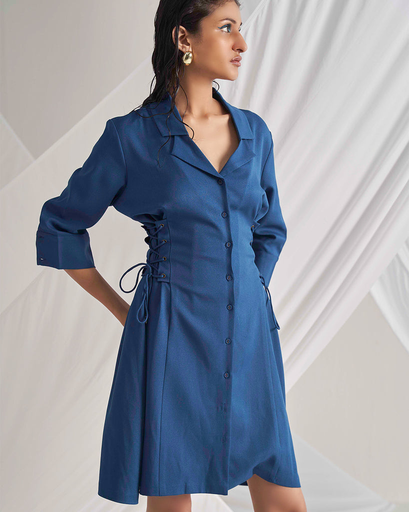 Alpine Prussian Blue Women's Button-up Dress