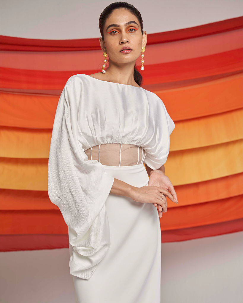 Women's Ivory Asymmetric Corset Dress
