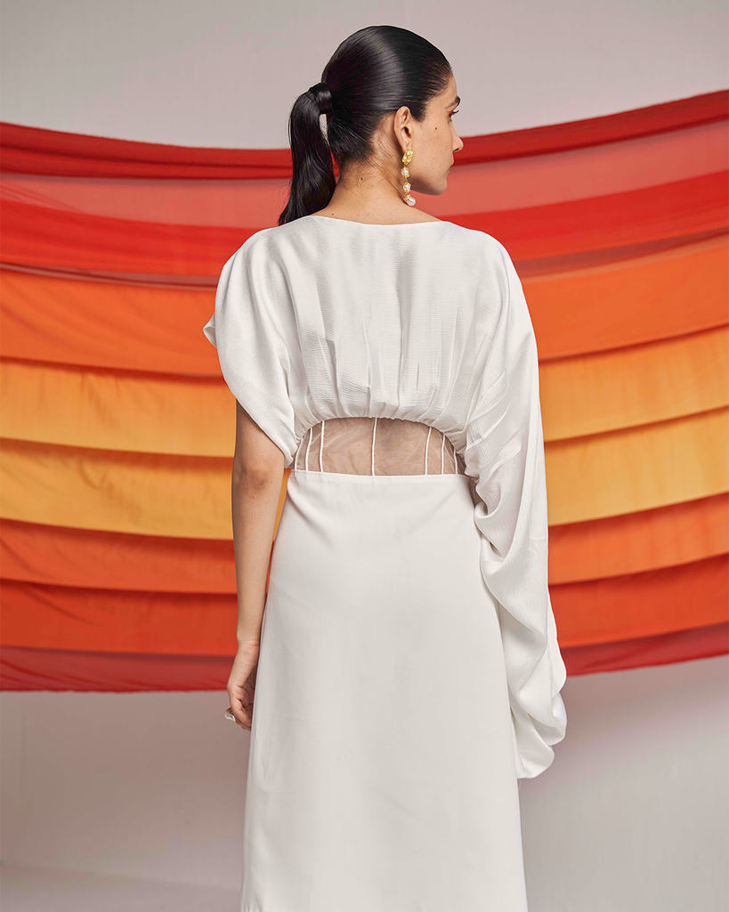 Women's Ivory Asymmetric Corset Dress Backview