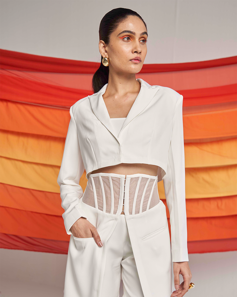 Double Layered Ivory High-Waist Co-ord Frontview