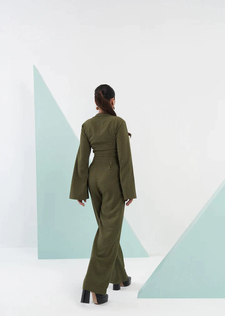 Women's Olive Green Cropped Blazer Backview