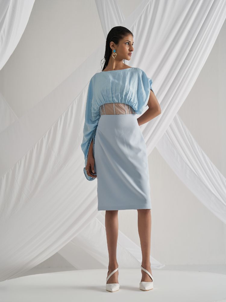 Women's Sky Blue Asymmetric Corset Dress