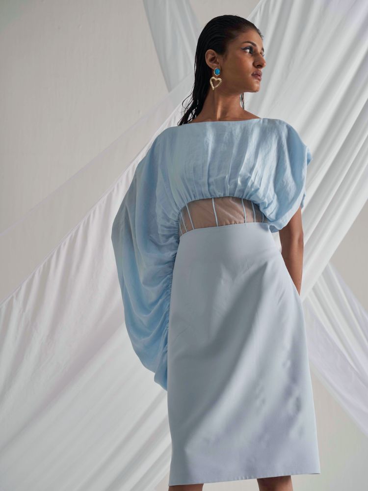 Women's Sky Blue Asymmetric Corset Dress