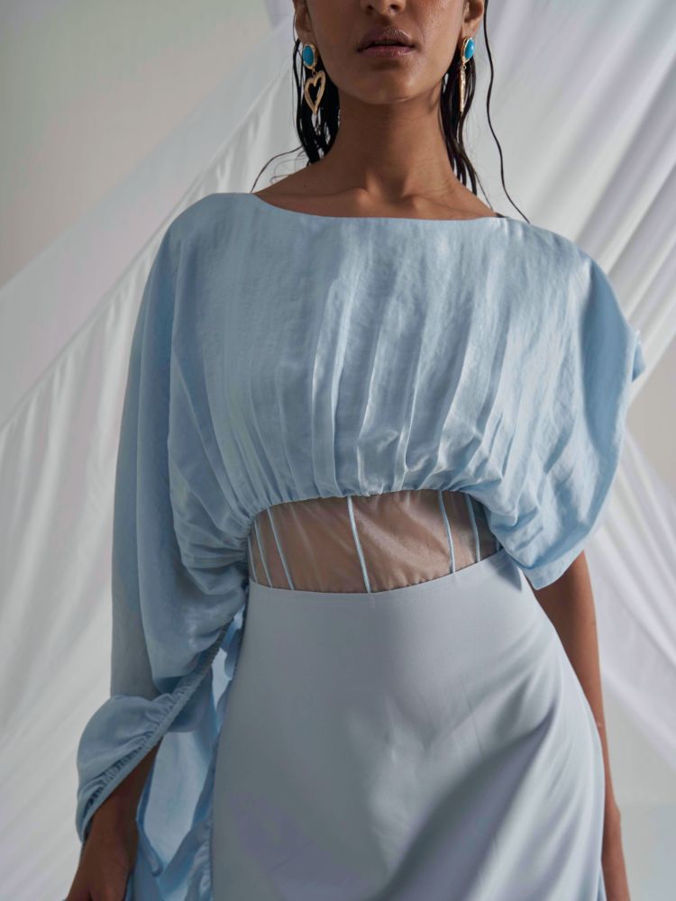 Women's Sky Blue Asymmetric Corset Dress Closerview