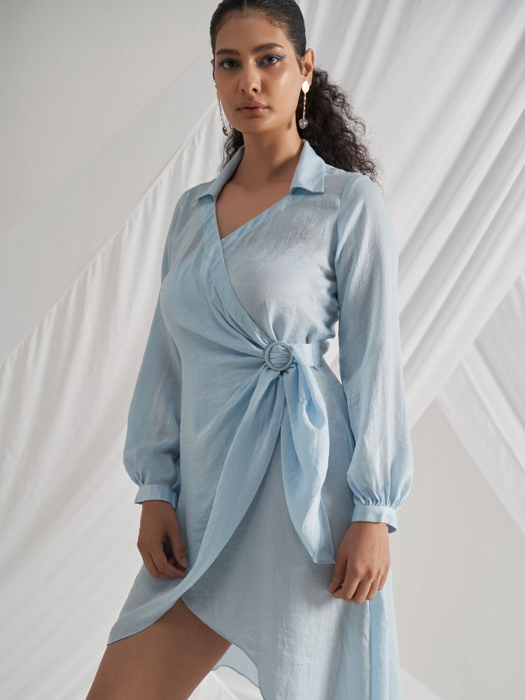 Powder blue Women's Asymmetric Wrap Dress Frontview