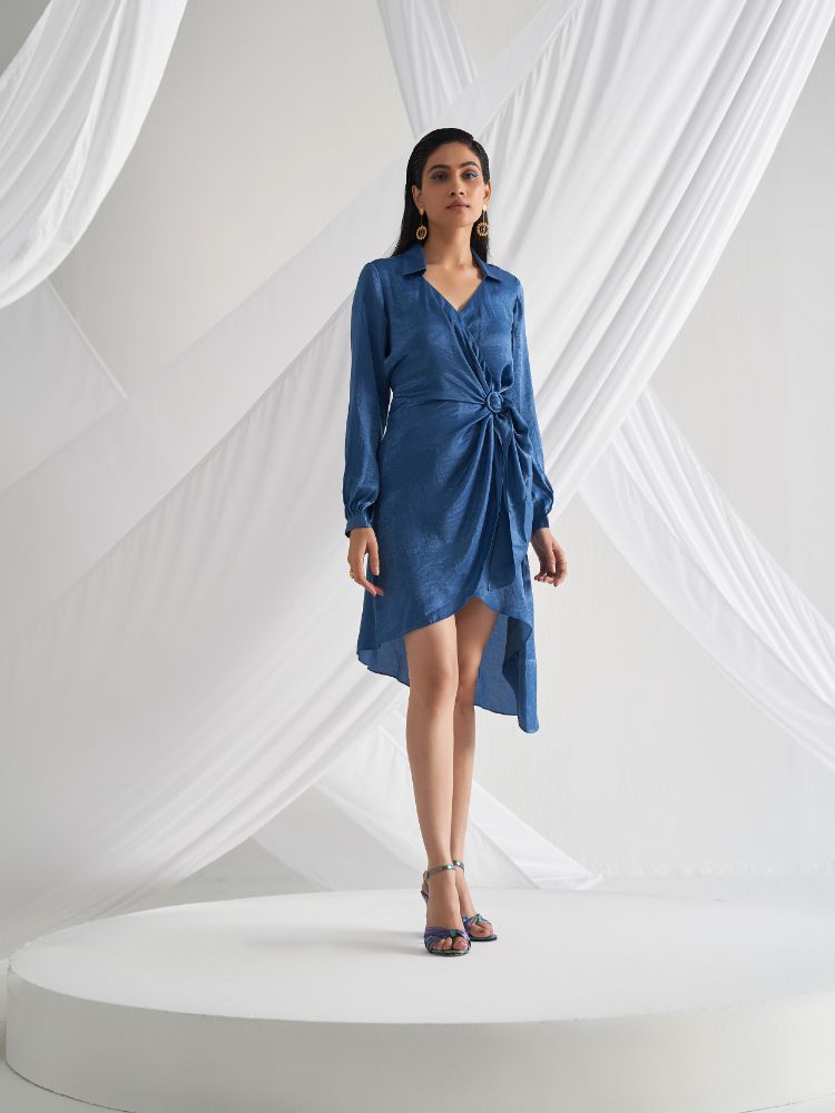 Eve Classic Blue Asymmetric Wrap Dress