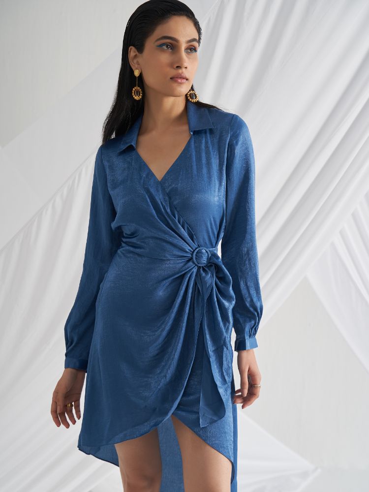 Eve Classic Blue Asymmetric Wrap Dress Frontside