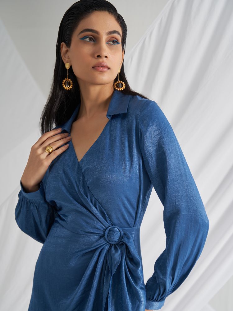 Classic Blue Women's Asymmetric Wrap Dress