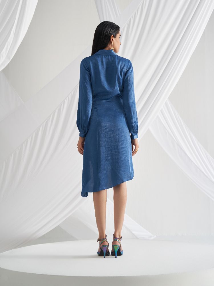 Classic Blue Women's Asymmetric Wrap Dress Backview
