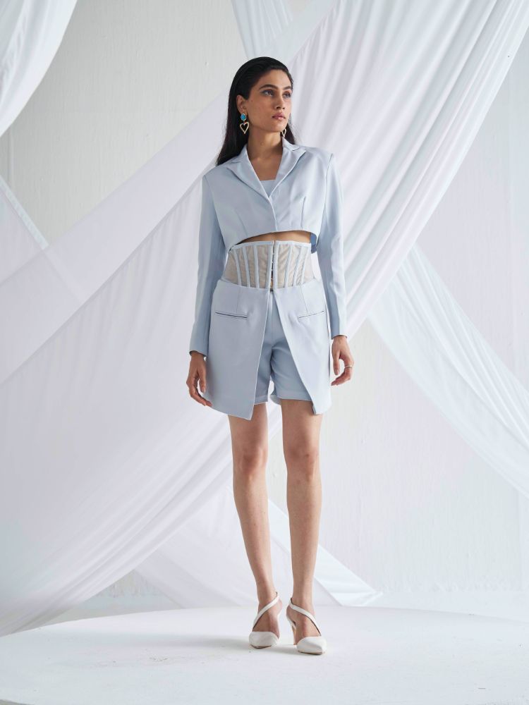 Double Layered Powder Blue High-Waist Co-ord Frontview