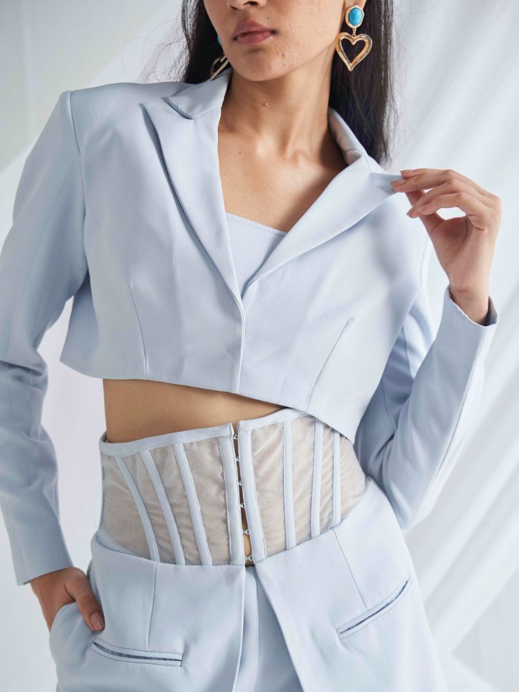 Double Layered Powder Blue High-Waist Co-ord closerview