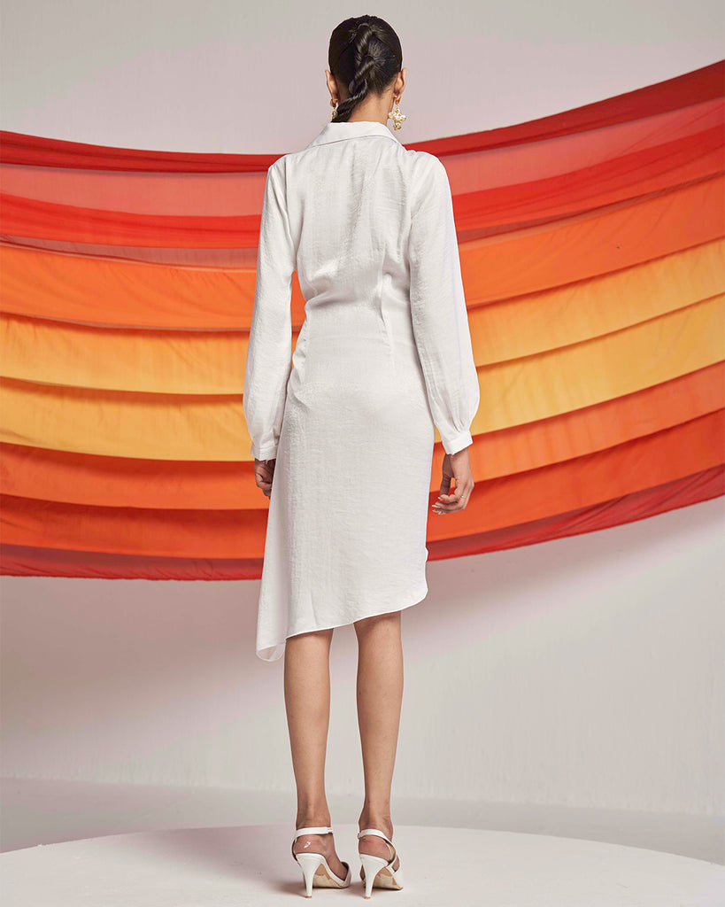 White Asymmetric Wrap Dress Backviw