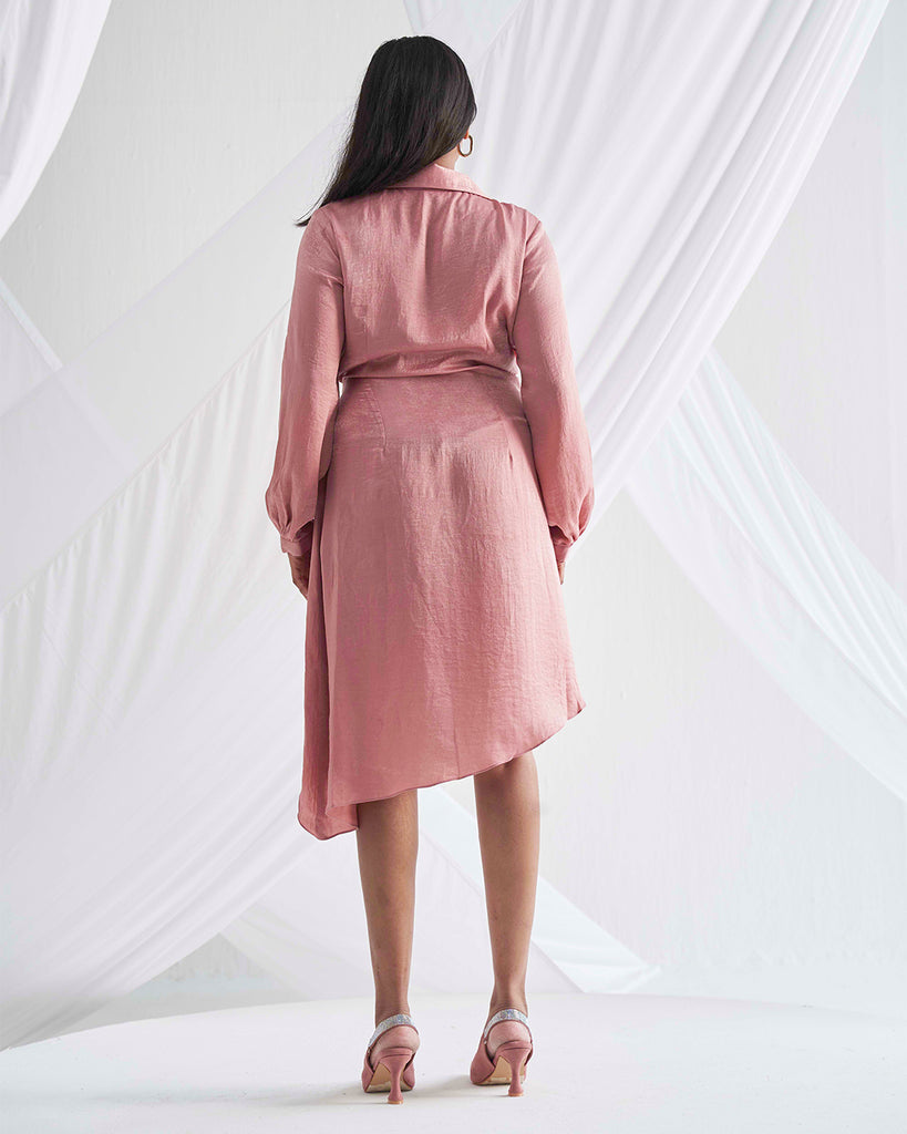Peach Pink Asymmetric Wrap Dress Backview