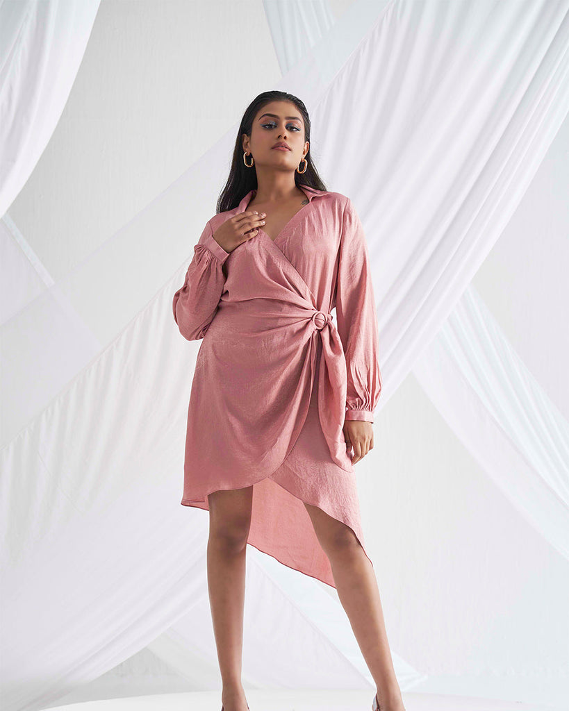 Eve Peach Pink Asymmetric Wrap Dress