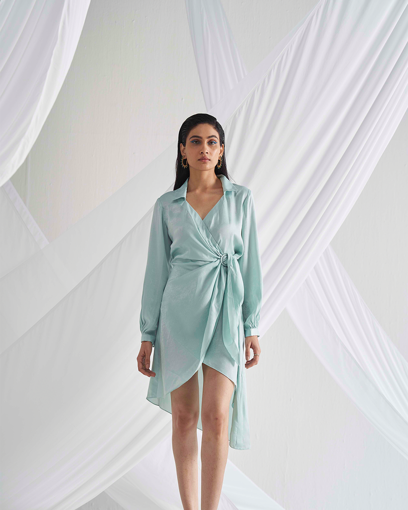 Eve Mint Green Asymmetric Wrap Dress