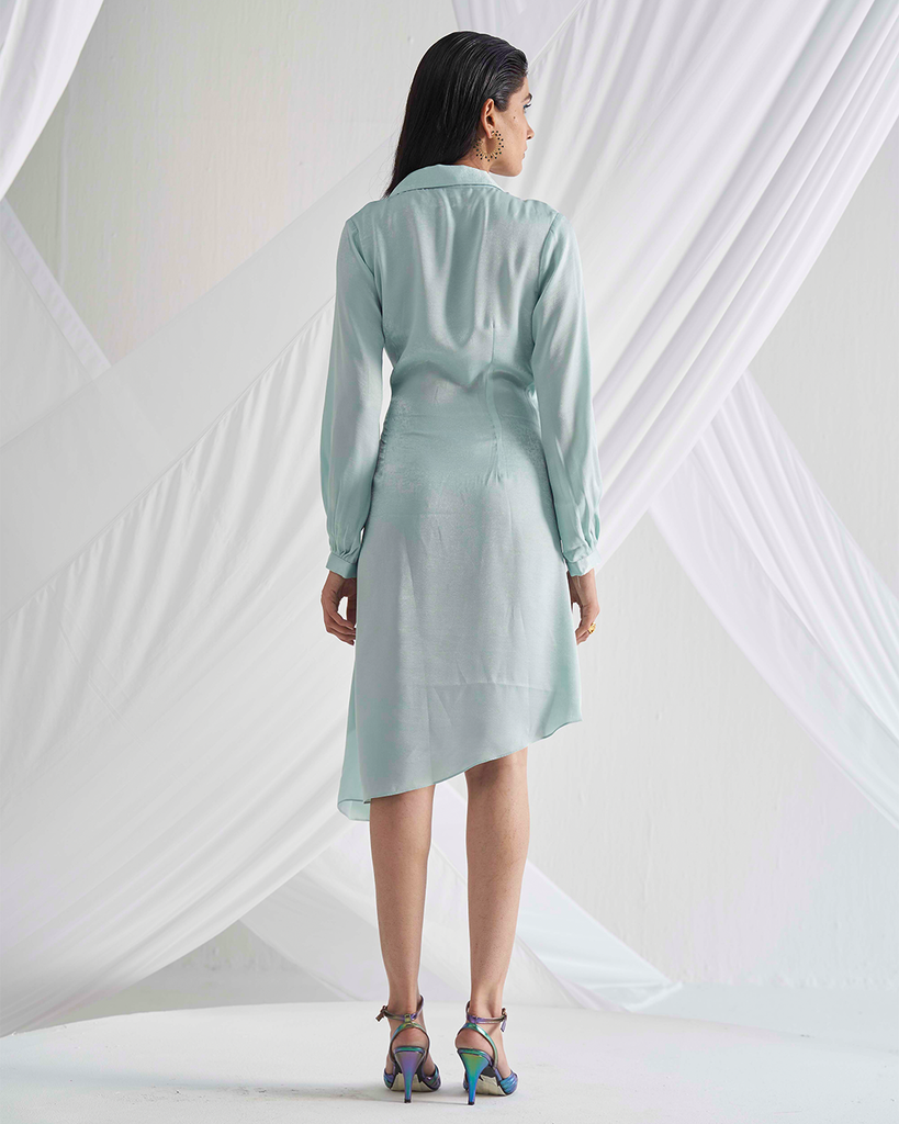 Eve Mint Green Asymmetric Wrap Dress Backview