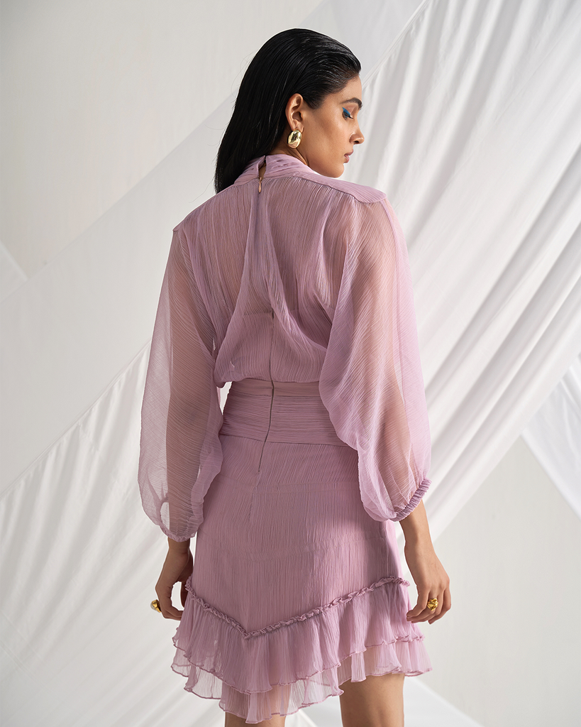 Pink Cinched Waist Dress Backview