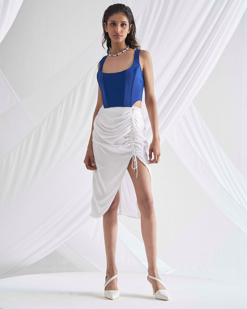 White High Slit Asymmetric Maxi Skirt