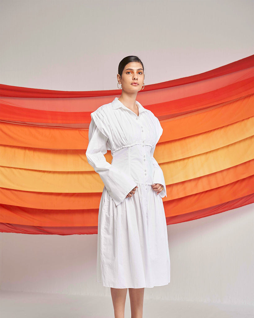 Women's Calf Length White Dress Frontview