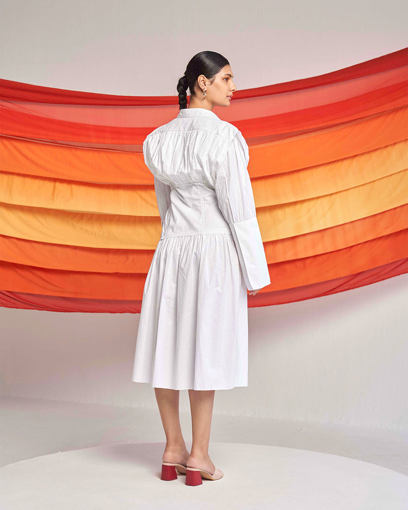 Women's Calf Length White Dress Backview