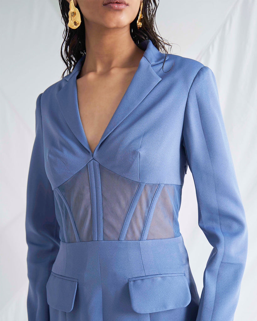 Yonder Blue Women's Corset Blazer Dress Closeview