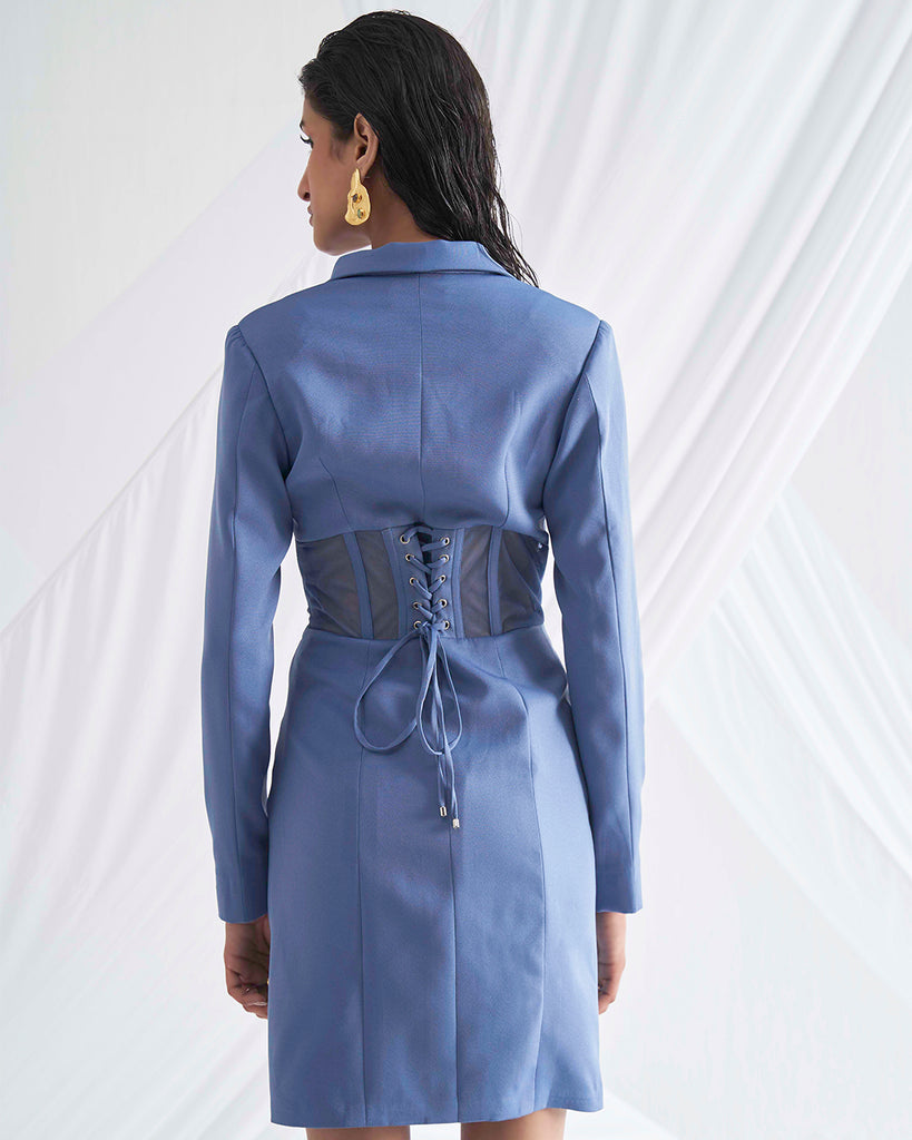 Yonder Blue Women's Corset Blazer Dress Backview