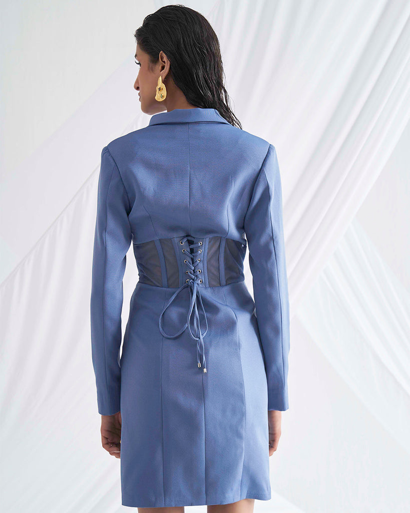Yonder Blue Women's Corset Blazer Dress Bcakview