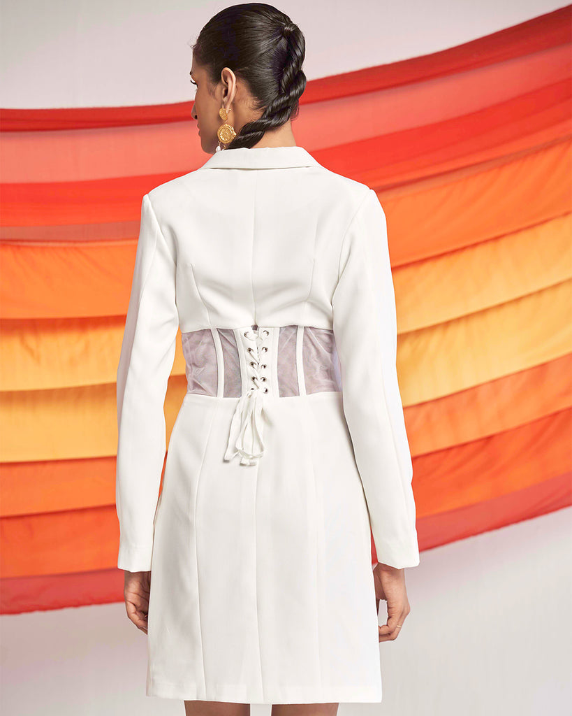 Ivory Women's Corset Blazer Dress Backview