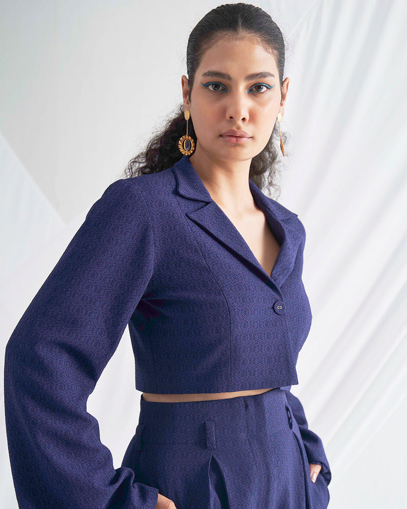 Navy Blue Cropped Blazer for Women's Closeview