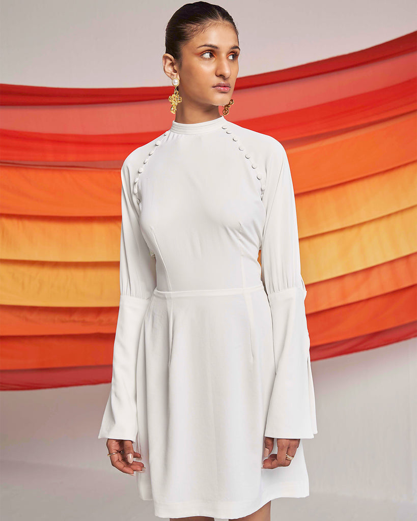 Women's White Waist Cut Tie-up Dress
