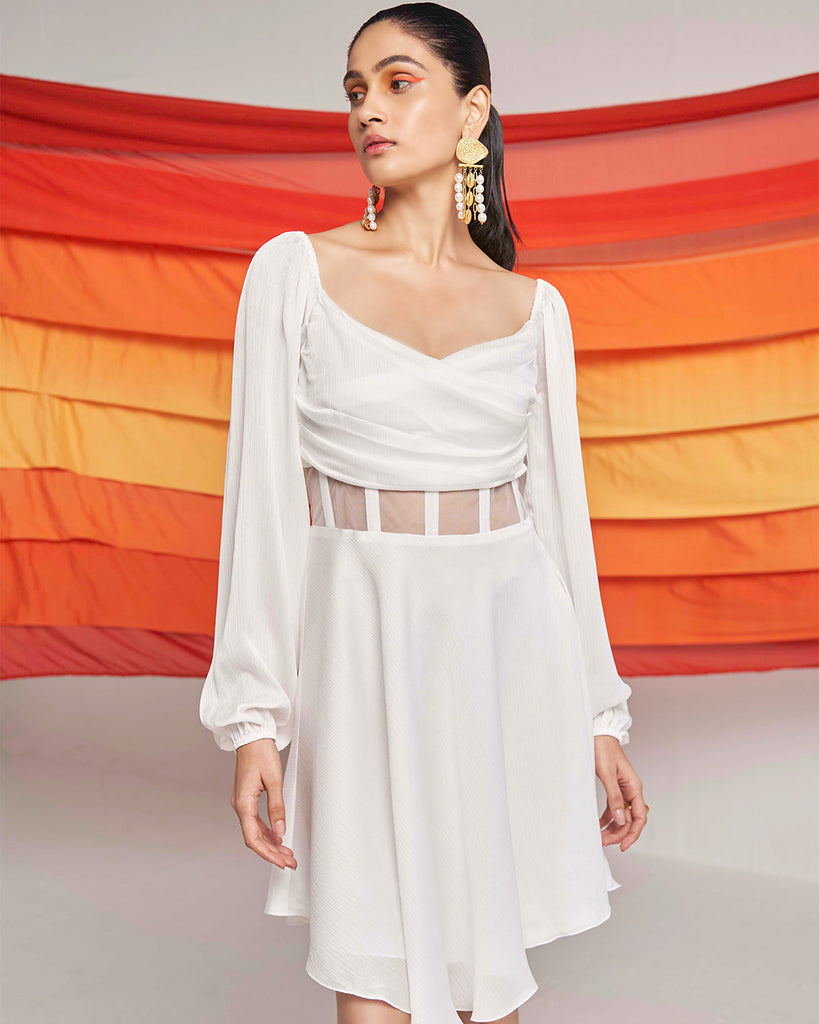 Women's Cowl Neck White Corset Dress
