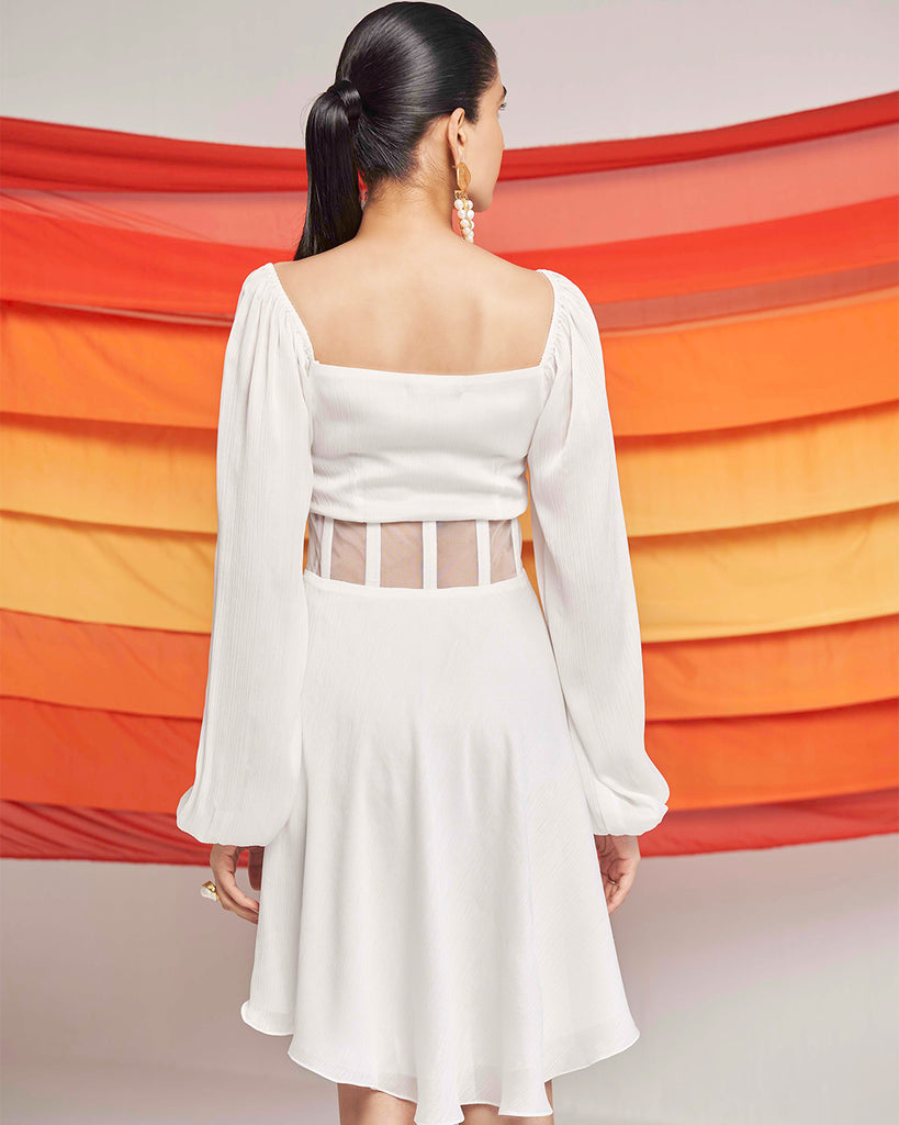 Women's Cowl Neck White Corset Dress backview