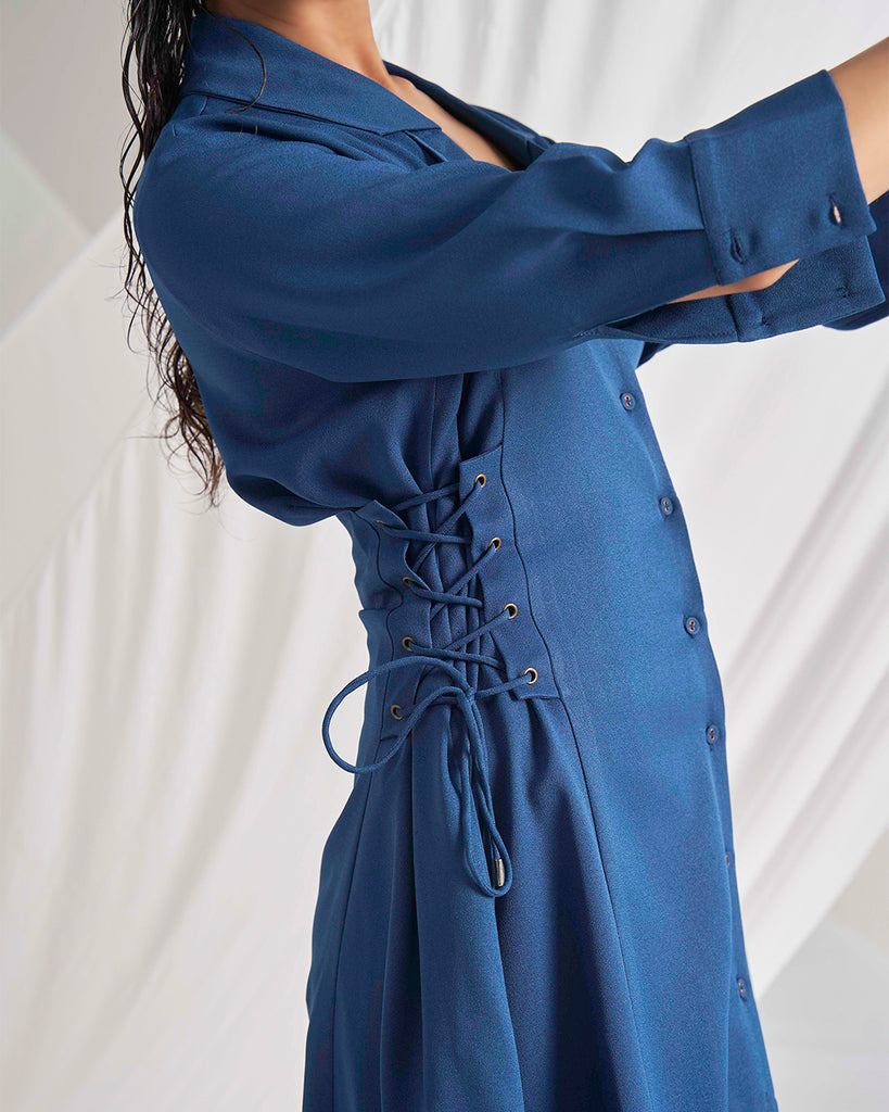 Alpine Prussian Blue Women's Button-up Dress Sideview