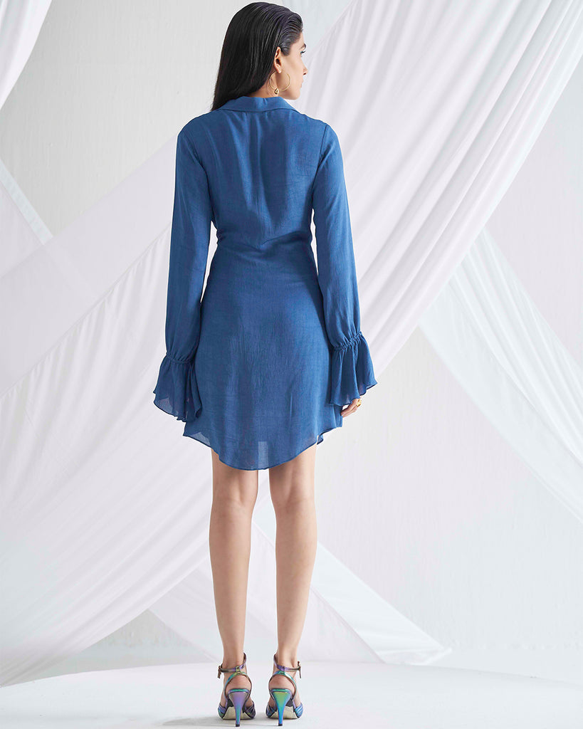 Classic Blue Asymmetric Wrap Dress Backview