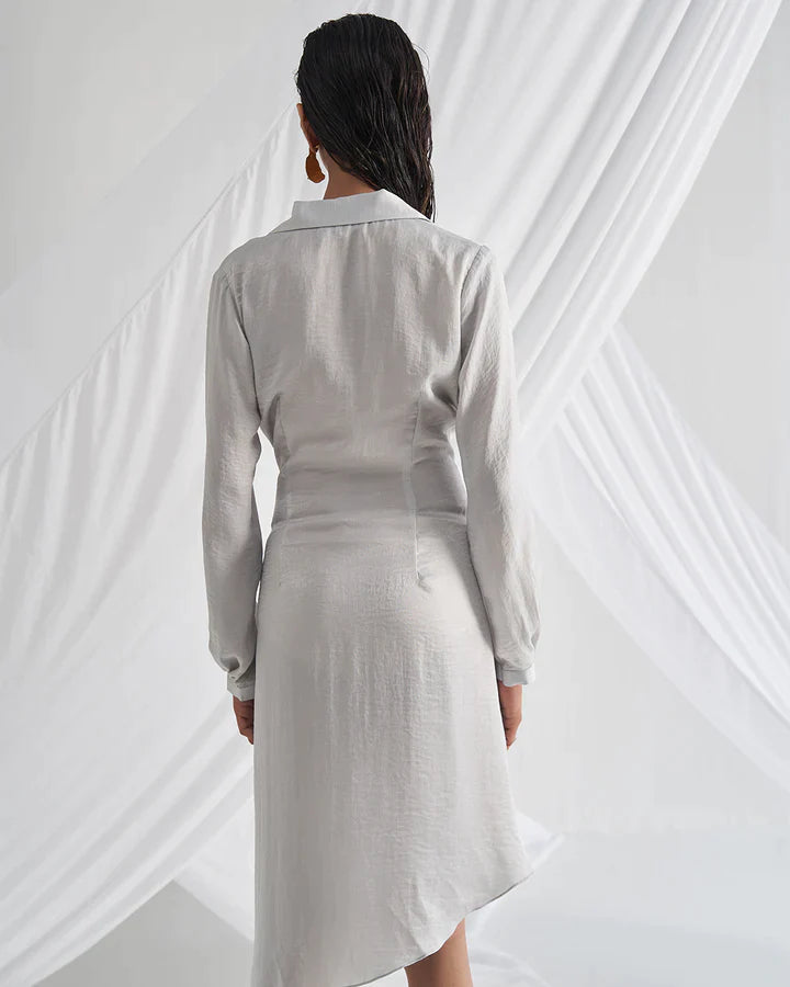 Grey Asymmetric Wrap Dress Backview