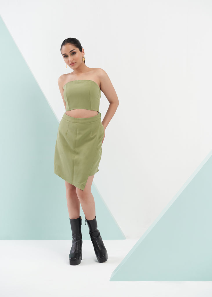 Sage Green asymmetrical hemline Skirt