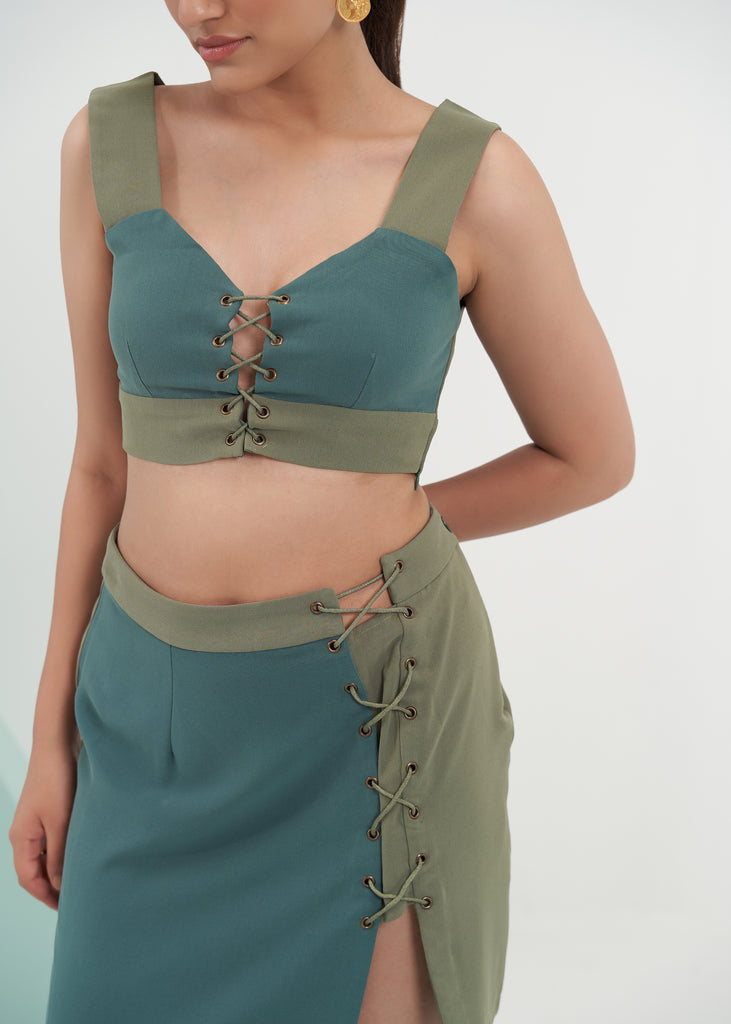 Ava Green Crepe Co-ord Set Closeview