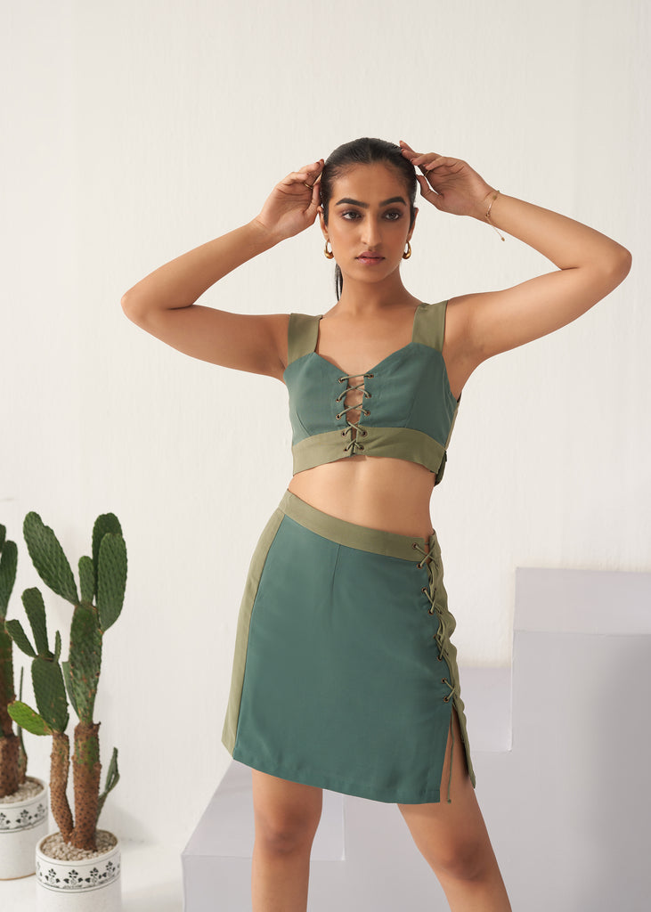Ava Green Crepe Co-ord Set Frontview