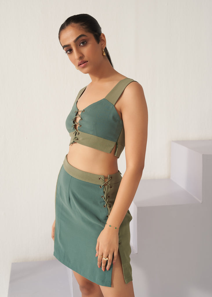 Ava Green Crepe Co-ord Set Sideview